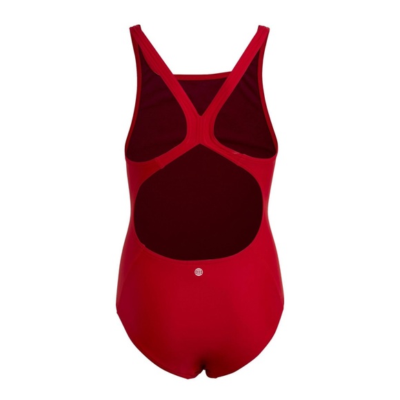 Adidas Competition Swimsuit 1 piece 3 Bar logo Solid Red Girls Med (11-12yr) NWT - Picture 2 of 9